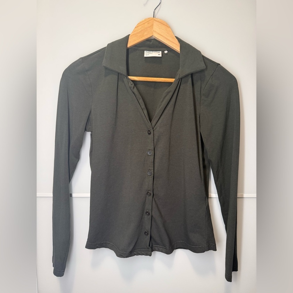 Frank & Oak Dark Cotton + Modal & Tencel Green Button Down Shirt